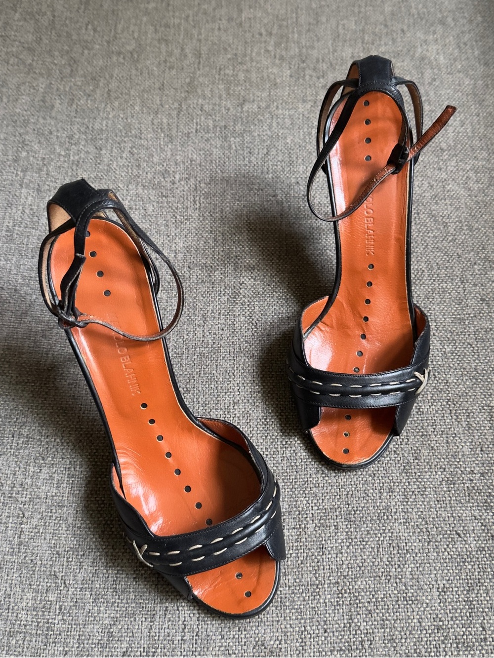 Vintage Manolo Blahnik heels with stitching detail